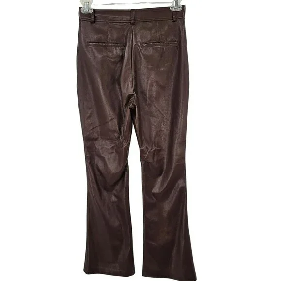 Aritiza Babaton Brown Leather Pants High Waisted Bootcut Vegan Coffee Bean 8 - Picture 3 of 9